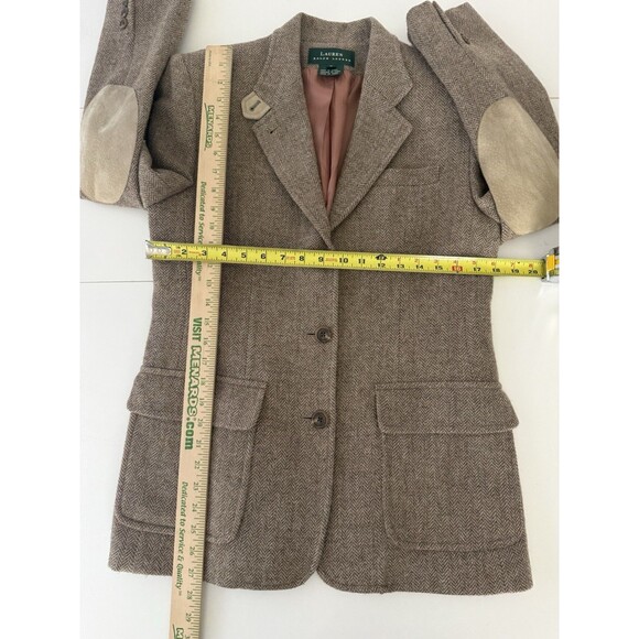 VTG Ralph Lauren LRL Brown tweed wool blazer Suede leather elbow pads size 8 Rea - Picture 8 of 13